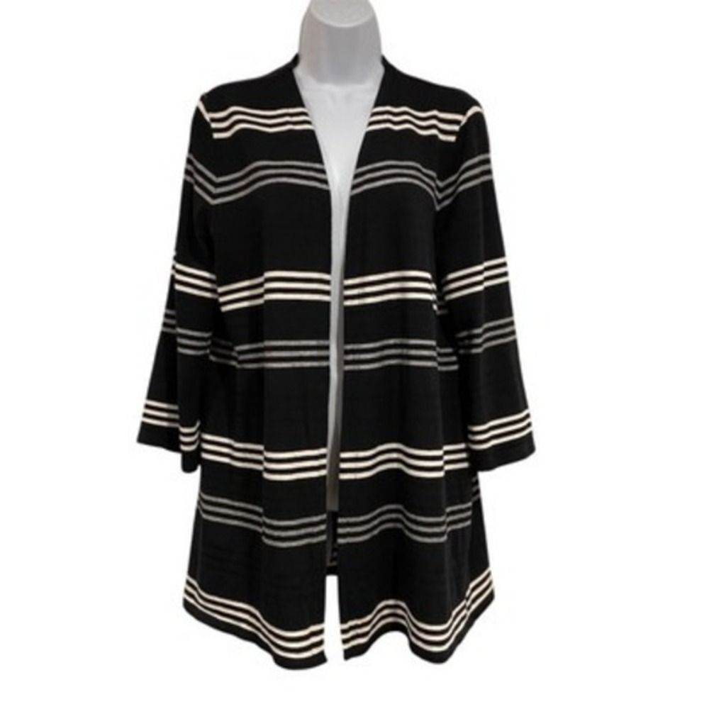 J. Jill Wearever‎ Collection Womens Striped Cardigan Size MP 3/4 Sleeve Classic